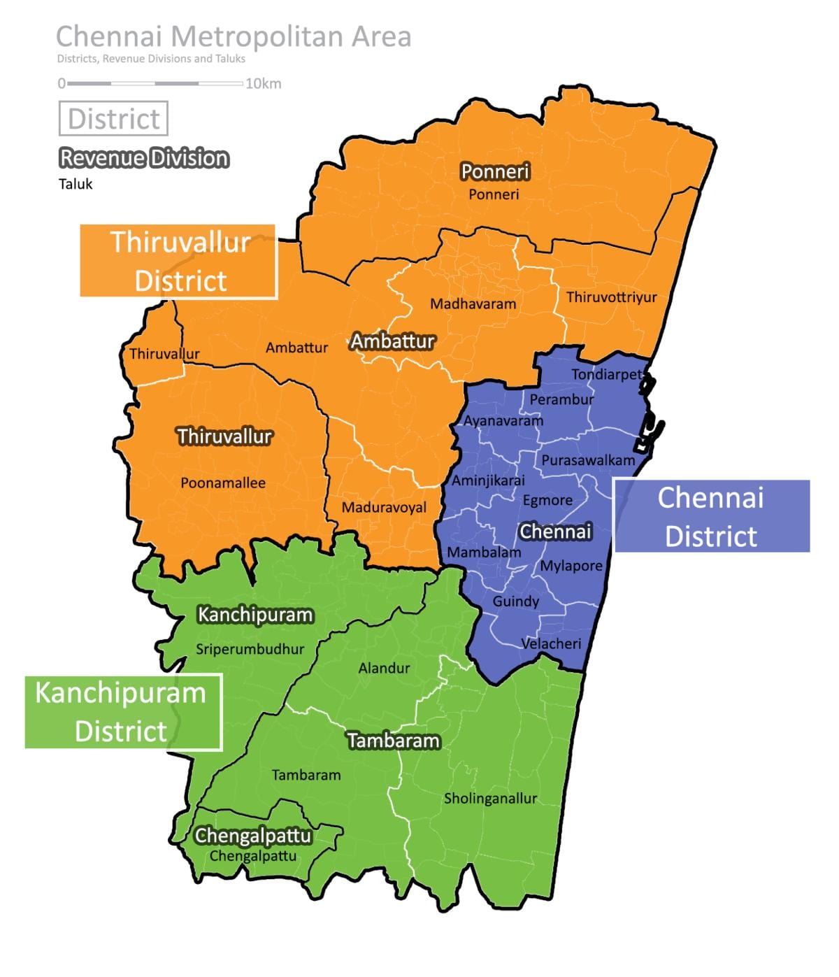 Chennai mapa na may mga lugar