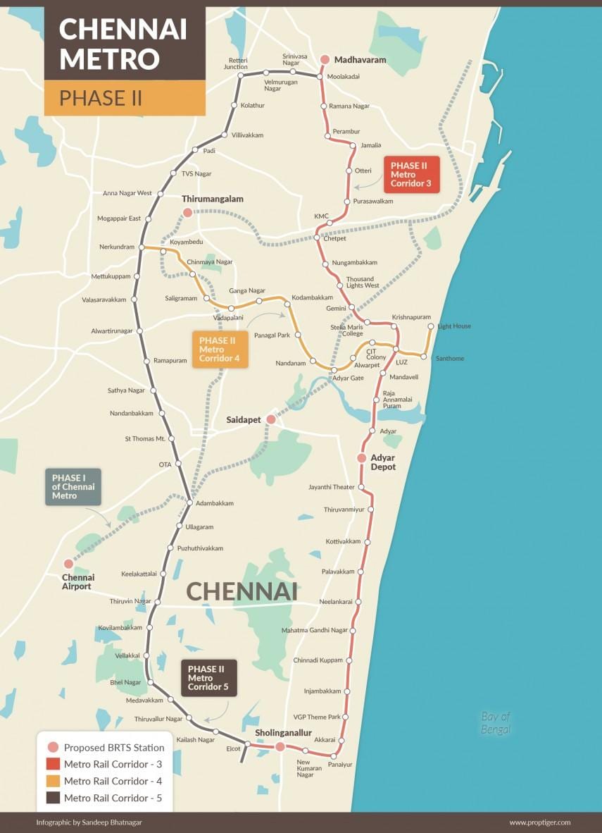metro rail Chennai mapa ang ruta ng phase 2
