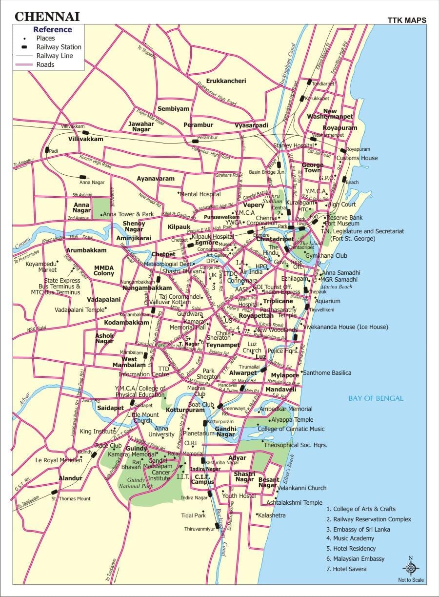 mapa ng Chennai mga turista mga lugar