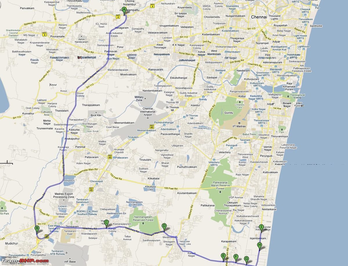 mapa ang ruta ng Chennai