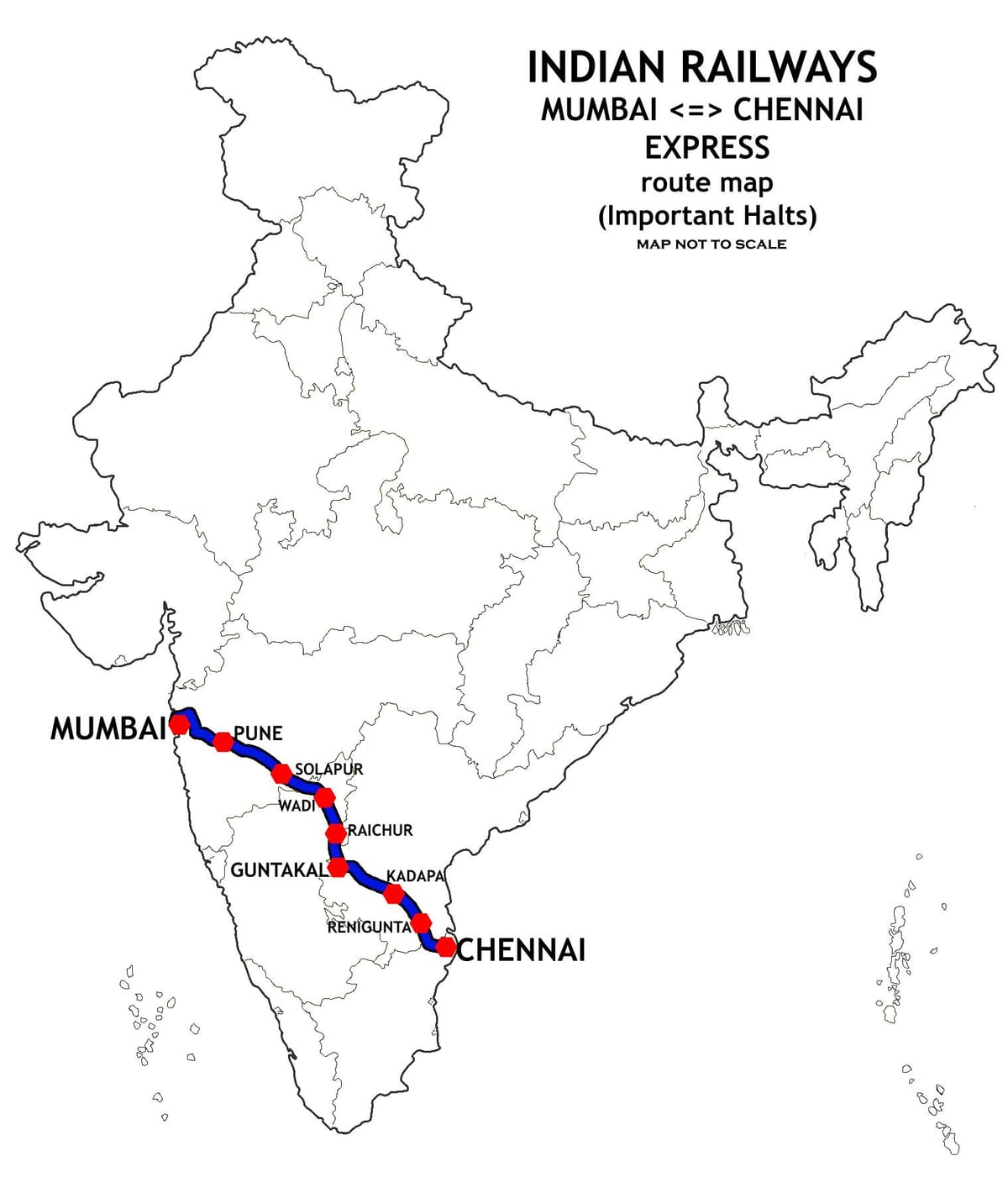 Mumbai sa Chennai tren ruta sa mapa
