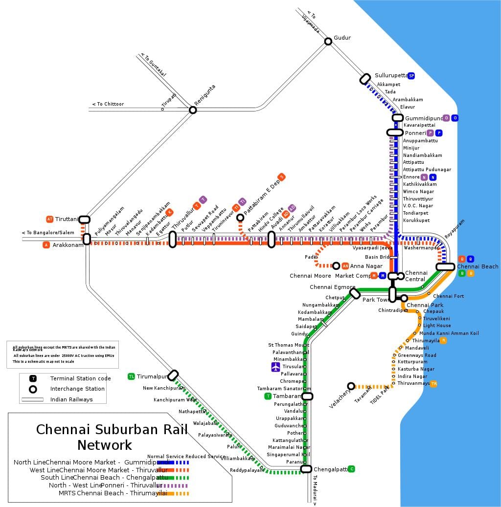 Chennai suburban railway mapa