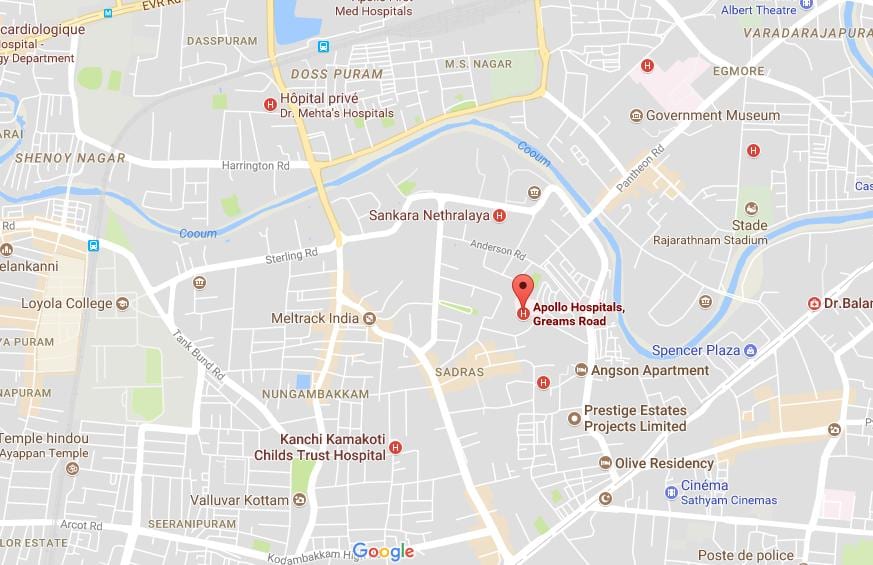 Apollo ospital Chennai Greams mapa ng daan