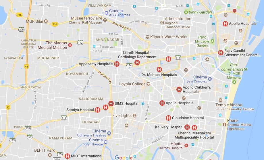 mapa ng Chennai Ospital 