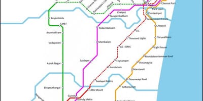Chennai lokal na tren ruta sa mapa
