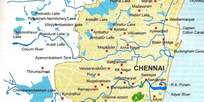 Chennai sa mga katawan ng tubig sa mapa